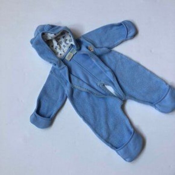 William Sonoma Blue Fleece Boys Snowsuit/Jackey/Coat 0-3 months - Picture 3 of 6